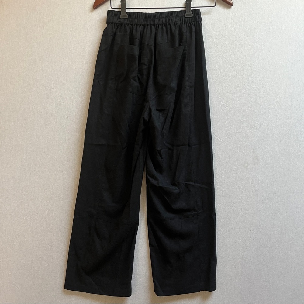 Blue Sky Linen Blend Straight Leg Pants Black High Waist Pull On XXS